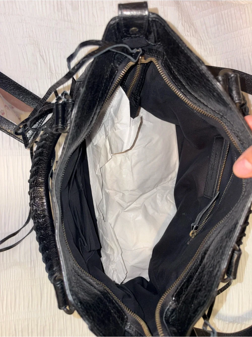 Balenciaga Black Distressed Leather Satchel with Top Handles